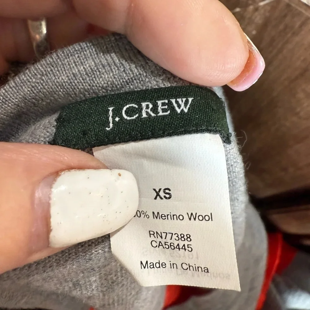 J. Crew Red and Gray Striped Crew Neck Sweater